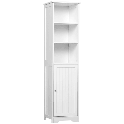 kleankin Armário de banheiro branco 5 níveis Prateleiras Coluna do banheiro com 3 prateleiras 1 porta de MDF e resistente à água 40x38x160cm kleankin Armário de banheiro branco 5 níveis Prateleiras Coluna do banheiro com 3 prateleiras 1 porta de MDF e resistente à água 40x38x160cm