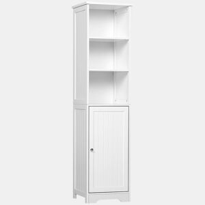 kleankin Armário de banheiro branco 5 níveis Prateleiras Coluna do banheiro com 3 prateleiras 1 porta de MDF e resistente à água 40x38x160cm