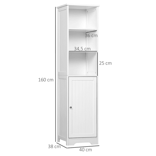 kleankin Armário de banheiro branco 5 níveis Prateleiras Coluna do banheiro com 3 prateleiras 1 porta de MDF e resistente à água 40x38x160cm kleankin Armário de banheiro branco 5 níveis Prateleiras Coluna do banheiro com 3 prateleiras 1 porta de MDF e resistente à água 40x38x160cm