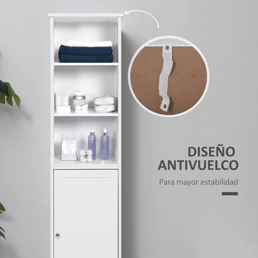 kleankin Armário de banheiro branco 5 níveis Prateleiras Coluna do banheiro com 3 prateleiras 1 porta de MDF e resistente à água 40x38x160cm kleankin Armário de banheiro branco 5 níveis Prateleiras Coluna do banheiro com 3 prateleiras 1 porta de MDF e resistente à água 40x38x160cm
