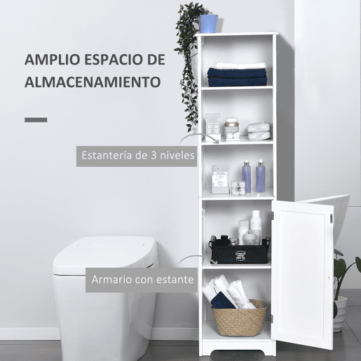 kleankin Armário de banheiro branco 5 níveis Prateleiras Coluna do banheiro com 3 prateleiras 1 porta de MDF e resistente à água 40x38x160cm kleankin Armário de banheiro branco 5 níveis Prateleiras Coluna do banheiro com 3 prateleiras 1 porta de MDF e resistente à água 40x38x160cm