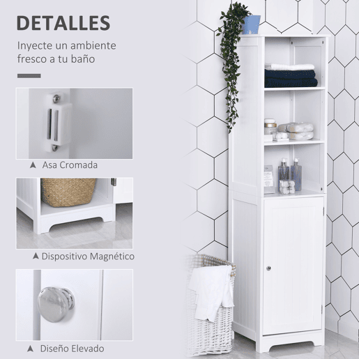 kleankin Armário de banheiro branco 5 níveis Prateleiras Coluna do banheiro com 3 prateleiras 1 porta de MDF e resistente à água 40x38x160cm kleankin Armário de banheiro branco 5 níveis Prateleiras Coluna do banheiro com 3 prateleiras 1 porta de MDF e resistente à água 40x38x160cm