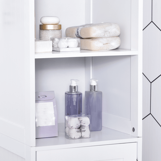 kleankin Armário de banheiro branco 5 níveis Prateleiras Coluna do banheiro com 3 prateleiras 1 porta de MDF e resistente à água 40x38x160cm kleankin Armário de banheiro branco 5 níveis Prateleiras Coluna do banheiro com 3 prateleiras 1 porta de MDF e resistente à água 40x38x160cm