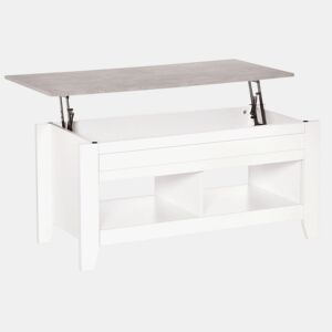 HOMCOM Mesa de Centro com Bancada Elevável Mesa de Centro com 2 Compartimentos Abertos Bancada de Imitação a Mármore Mesa Retangular para Sala de Estar 105x50x49cm Branco