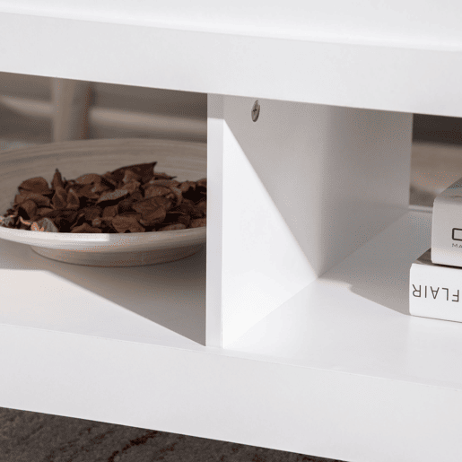 HOMCOM Mesa de Centro com Bancada Elevável Mesa de Centro com 2 Compartimentos Abertos Bancada de Imitação a Mármore Mesa Retangular para Sala de Estar 105x50x49cm Branco