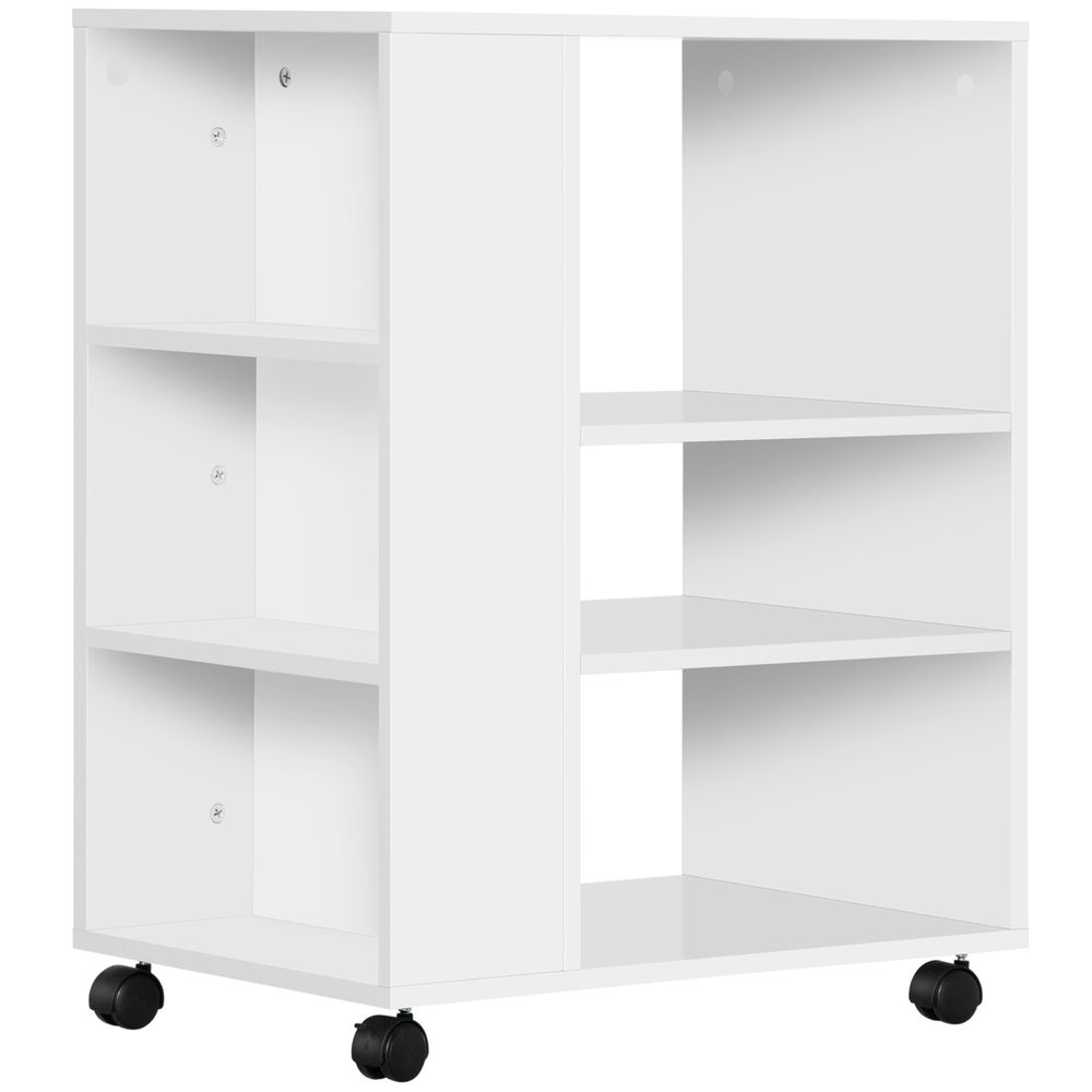 Vinsetto armario para impresora mueble auxiliar de oficina con ruedas con 3 estantes laterales y 2 frenos carga 30 kg para dormitorio cocina salón 60x40x75,8 cm blanco