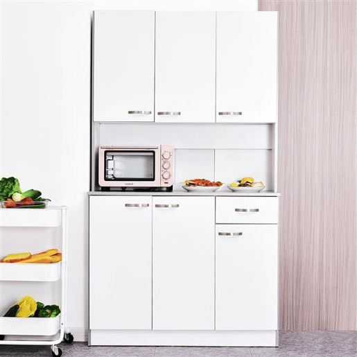 HOMCOM Armário de Cozinha Aparador de Sala de Jantar com 1 Gaveta 6 Portas e Prateleiras Ajustáveis Estilo Moderno 101x39x180 cm Branco