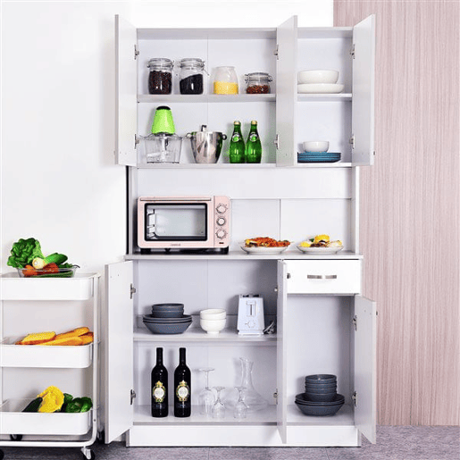 HOMCOM Armário de Cozinha Aparador de Sala de Jantar com 1 Gaveta 6 Portas e Prateleiras Ajustáveis Estilo Moderno 101x39x180 cm Branco