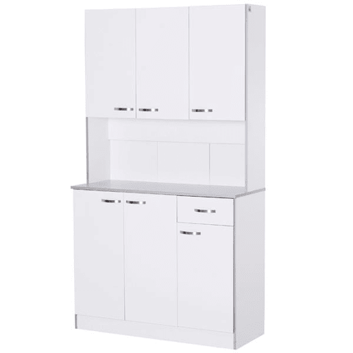 HOMCOM Armário de Cozinha Aparador de Sala de Jantar com 1 Gaveta 6 Portas e Prateleiras Ajustáveis Estilo Moderno 101x39x180 cm Branco