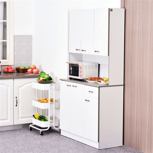 HOMCOM Armário de Cozinha Aparador de Sala de Jantar com 1 Gaveta 6 Portas e Prateleiras Ajustáveis Estilo Moderno 101x39x180 cm Branco