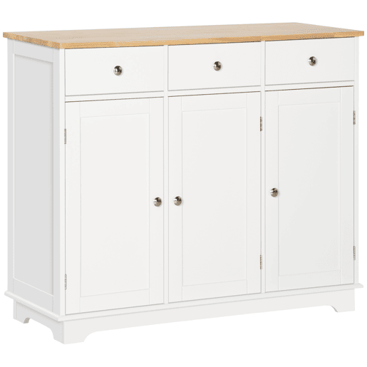HOMCOM Aparador de Cozinha com 3 Gavetas 3 Portas e Prateleiras Ajustáveis Móvel Auxiliar de Armazenamento para Cozinha Sala de Estar Estilo Moderno Anti-Rolamento 101x40x85cm Branco HOMCOM Aparador de Cozinha com 3 Gavetas 3 Portas e Prateleiras Ajustáveis Móvel Auxiliar de Armazenamento para Cozinha Sala de Estar Estilo Moderno Anti-Rolamento 101x40x85cm Branco