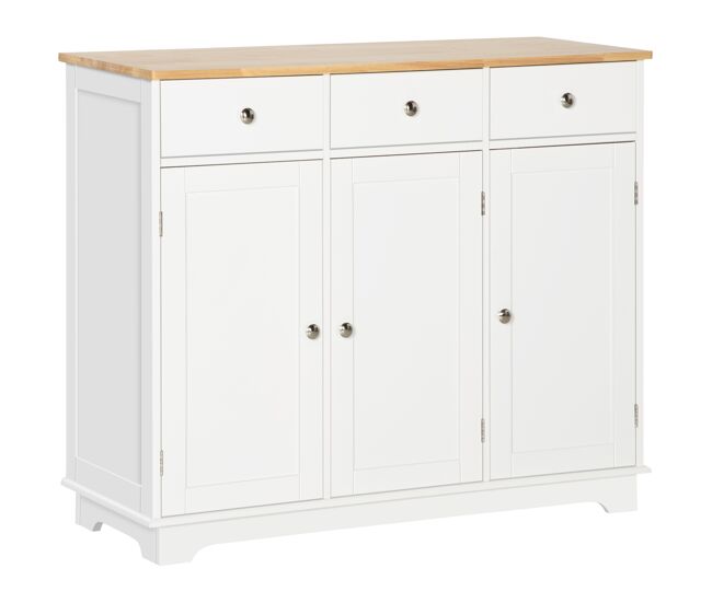 Homcom aparador de cocina con 3 cajones 3 puertas y estantes ajustables mueble auxiliar de almacenaje para comedor salón estilo moderno antivuelco
