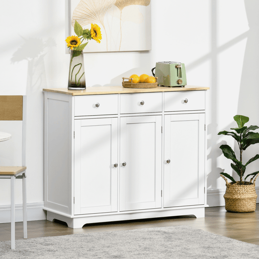 HOMCOM Aparador de Cozinha com 3 Gavetas 3 Portas e Prateleiras Ajustáveis Móvel Auxiliar de Armazenamento para Cozinha Sala de Estar Estilo Moderno Anti-Rolamento 101x40x85cm Branco HOMCOM Aparador de Cozinha com 3 Gavetas 3 Portas e Prateleiras Ajustáveis Móvel Auxiliar de Armazenamento para Cozinha Sala de Estar Estilo Moderno Anti-Rolamento 101x40x85cm Branco