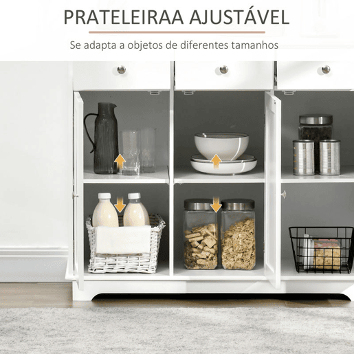HOMCOM Aparador de Cozinha com 3 Gavetas 3 Portas e Prateleiras Ajustáveis Móvel Auxiliar de Armazenamento para Cozinha Sala de Estar Estilo Moderno Anti-Rolamento 101x40x85cm Branco HOMCOM Aparador de Cozinha com 3 Gavetas 3 Portas e Prateleiras Ajustáveis Móvel Auxiliar de Armazenamento para Cozinha Sala de Estar Estilo Moderno Anti-Rolamento 101x40x85cm Branco