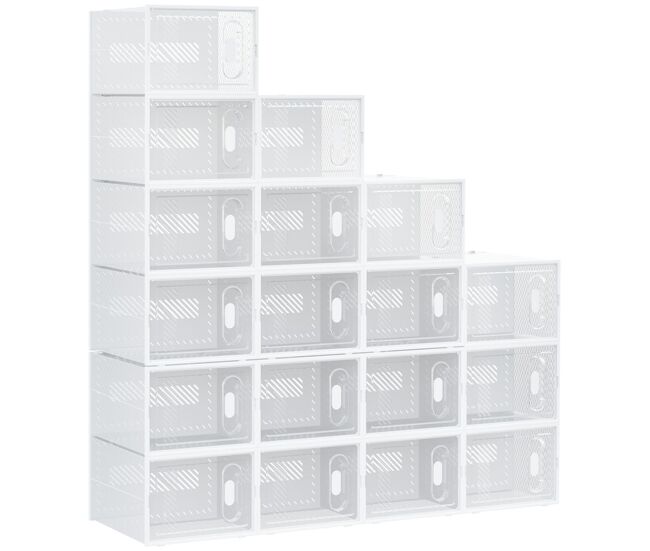 Homcom cajas de zapatos de plástico juego de 18 organizadores de almacenamiento para zapatos de talla 45 caja zapatero apilable con puertas magnéticas para aromas para entrada pasillo transparente