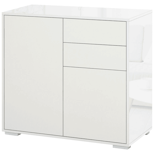 HOMCOM Aparador Auxiliar com 2 Portas 2 Gavetas e Prateleira Ajustável Abertura a Pressão Móvel Organizador de Armazenamento para Dormitório Sala de Estar 79x36x74cm Branco