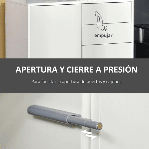 HOMCOM Aparador Auxiliar com 2 Portas 2 Gavetas e Prateleira Ajustável Abertura a Pressão Móvel Organizador de Armazenamento para Dormitório Sala de Estar 79x36x74cm Branco