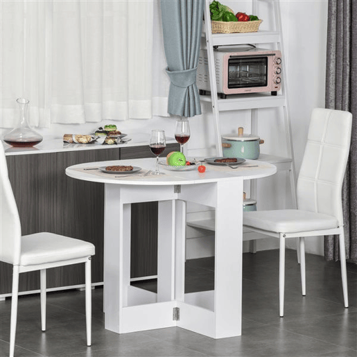 HOMCOM Mesa de Sala de Jantar Dobrável com 2 Laterais Mesa Auxiliar de Madeira para Cozinha Sala de Estar 104x76x73,7 cm Branco