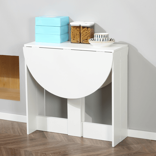 HOMCOM Mesa de Sala de Jantar Dobrável com 2 Laterais Mesa Auxiliar de Madeira para Cozinha Sala de Estar 104x76x73,7 cm Branco