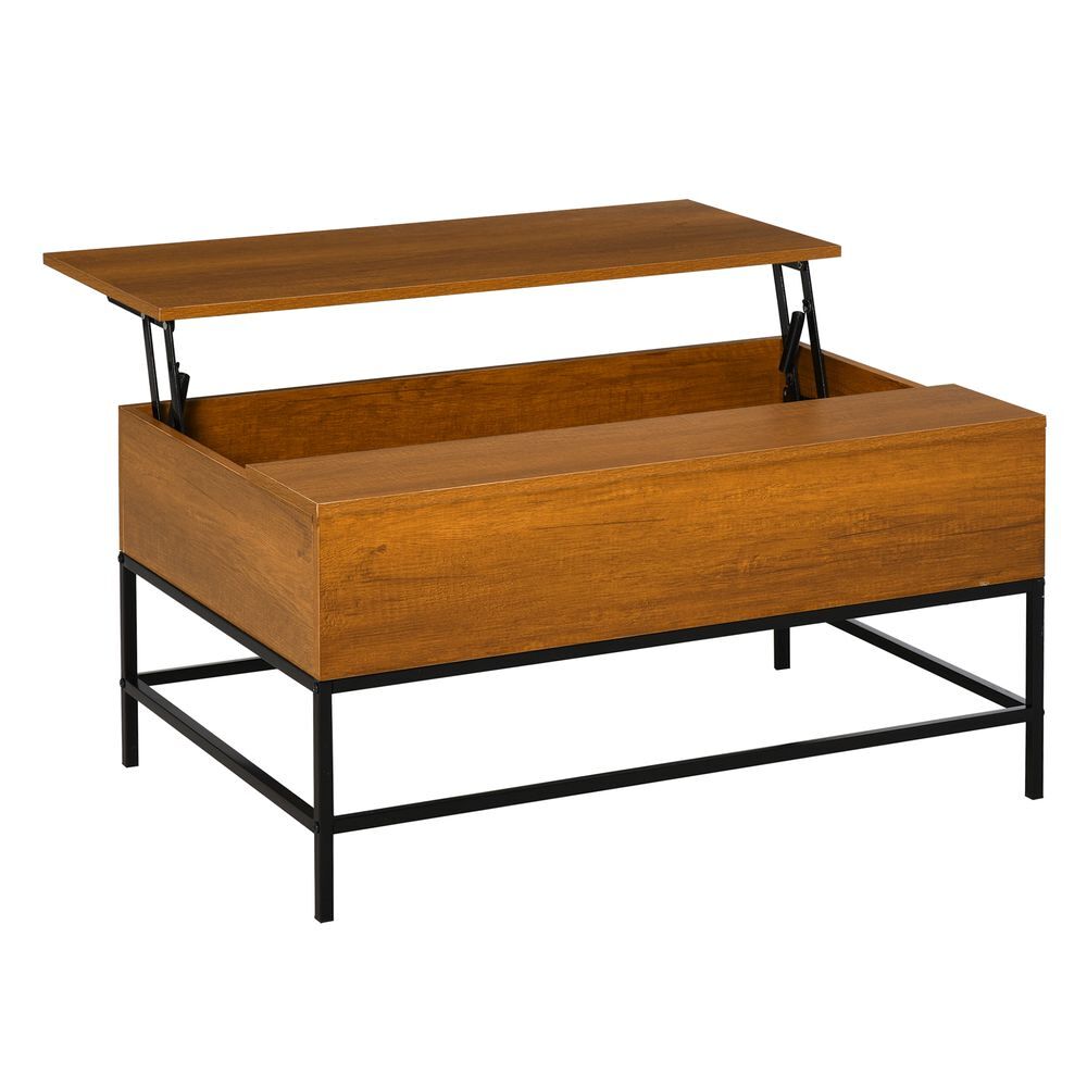 Homcom mesa de centro elevable mesa de centro con espacio de almacenaje oculto mesa elevable para salón comedor 90x60,5x45,5 cm teca