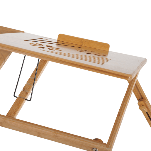 HomCom Mesa para computador portátil Bambu dobravel Altura ajustável 1 gaveta 55x35x22-30cm