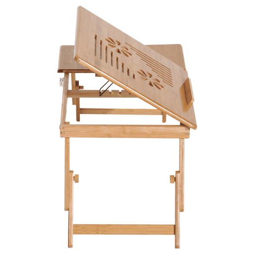HomCom Mesa para computador portátil Bambu dobravel Altura ajustável 1 gaveta 55x35x22-30cm