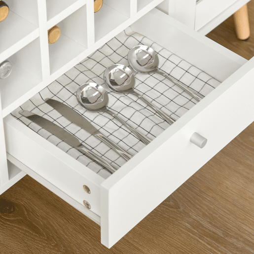 HOMCOM Aparador de Cozinha Armário de Armazenamento com 12 suportes para Garrafas e 3 Estantes Portas de vidro 100x30x80cm Branco