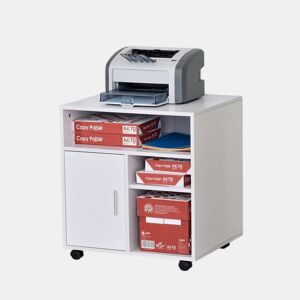 HOMCOM Armário de Escritório para Impressora Móvel para Escritório Multifuncional com Prateleiras e Amplo Espaço de Armazenamento 60x50x65,5 cm Branco