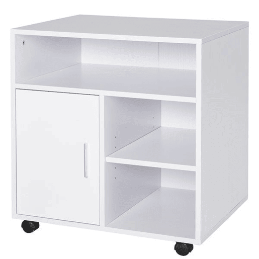 HOMCOM Armário de Escritório para Impressora Móvel para Escritório Multifuncional com Prateleiras e Amplo Espaço de Armazenamento 60x50x65,5 cm Branco