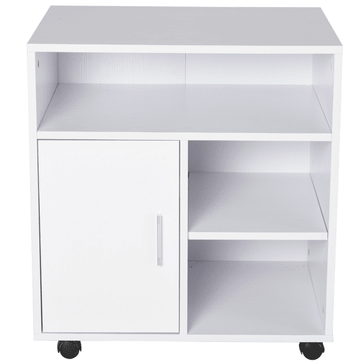 HOMCOM Armário de Escritório para Impressora Móvel para Escritório Multifuncional com Prateleiras e Amplo Espaço de Armazenamento 60x50x65,5 cm Branco