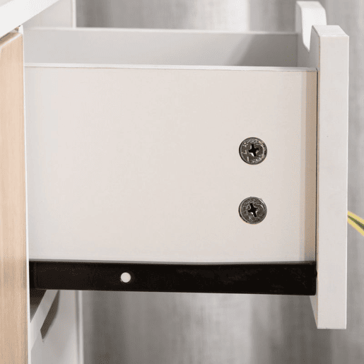 HOMCOM Aparador Móvel Auxiliar de Armazenamento com 2 Armários de Porta Gaveta Pés de Madeira para Sala de Estar Cozinha Dormitório 90x30x72cm Natural e Branco
