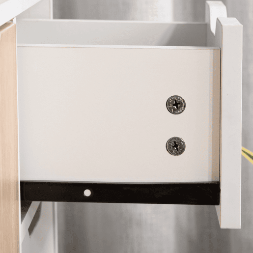 HOMCOM Aparador Móvel Auxiliar de Armazenamento com 2 Armários de Porta Gaveta Pés de Madeira para Sala de Estar Cozinha Dormitório 90x30x72cm Natural e Branco
