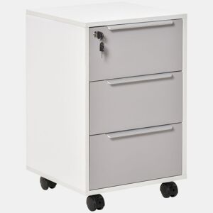 HOMCOM Arquivador Móvel de Escritório com 3 Gavetas Fechadura Rodas e Travão para Documentos Arquivos 40x40x63,5 cm Branco e Cinza