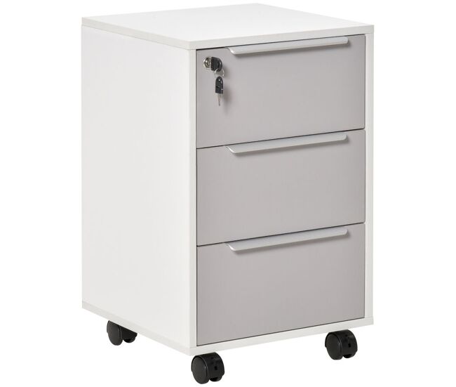 Homcom cajonera de escritorio con 3 cajones, cajonera de oficina con ruedas, cerradura y 2 llaves, archivador móvil para estudio, salón, 40x40x63,5 cm