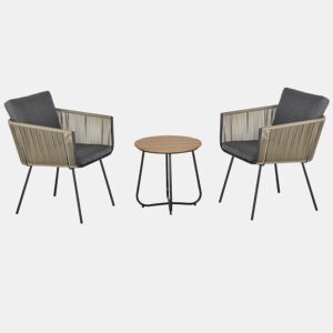 Outsunny Conjunto de Móveis de Vime Conjunto de Móveis para Jardim 3 Peças Mesa Redonda e 2 Poltronas com Almofadas Acolchoadas Pátio Terraço Cinza e Marrom