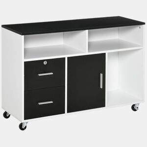 HOMCOM Móvel Auxiliar de Escritório Móvel Arquivador com Rodas Prateleiras Gaveta e Armário Multiuso com Grande Armazenamento 100x35x65cm Preto