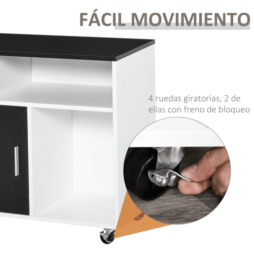 HOMCOM Móvel Auxiliar de Escritório Móvel Arquivador com Rodas Prateleiras Gaveta e Armário Multiuso com Grande Armazenamento 100x35x65cm Preto