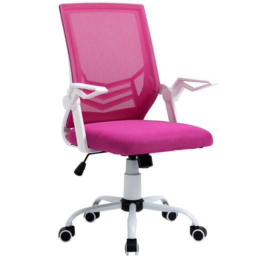 Vinsetto Cadeira de Escritório Ergonômica Cadeira de Escritório Giratória com Altura Ajustável Apoio para os Braços Dobrável Suporte Lombar e Encosto Transpirável 62,5x55x94-104cm Rosa