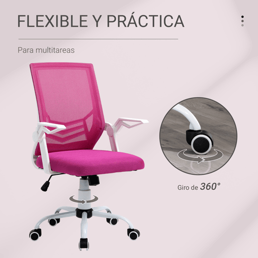 Vinsetto Cadeira de Escritório Ergonômica Cadeira de Escritório Giratória com Altura Ajustável Apoio para os Braços Dobrável Suporte Lombar e Encosto Transpirável 62,5x55x94-104cm Rosa