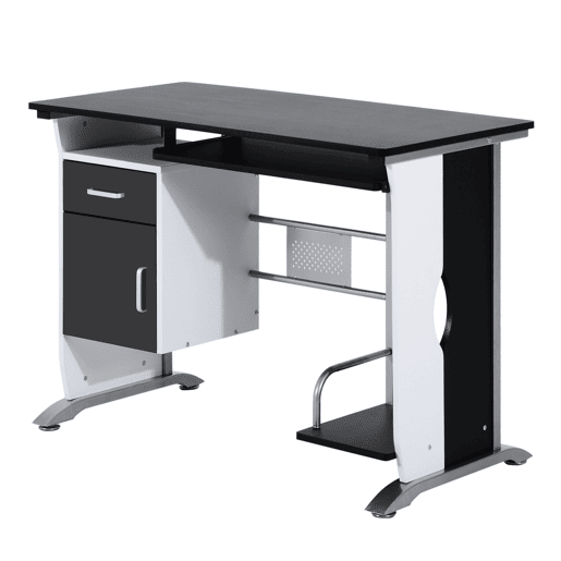 HOMCOM Mesa para Computador com Gaveta Armário e Suporte para CPU Secretária para Escritório Estúdio Dormitório 100x52x75cm Preto e Branco