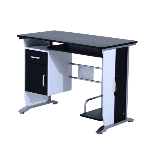 HOMCOM Mesa para Computador com Gaveta Armário e Suporte para CPU Secretária para Escritório Estúdio Dormitório 100x52x75cm Preto e Branco
