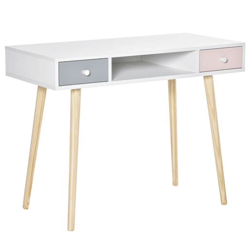 HOMCOM Consola Secretária Infantil com 1 Compartimento Aberto e 2 Gavetas Estilo Nórdico para Dormitório Entrada 100x48x76,5cm Multicolor