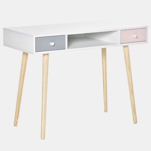 HOMCOM Consola Secretária Infantil com 1 Compartimento Aberto e 2 Gavetas Estilo Nórdico para Dormitório Entrada 100x48x76,5cm Multicolor
