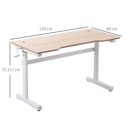 Vinsetto Secretária de Pé com Altura Ajustável a Manivela e Bancada de Carbono Secretária Elevatória para Escritório Estúdio Sala de Estar Carga Máxima 150kg 120x60x72-117cm Madeira e Branco Vinsetto Secretária de Pé com Altura Ajustável a Manivela e Bancada de Carbono Secretária Elevatória para Escritório Estúdio Sala de Estar Carga Máxima 150kg 120x60x72-117cm Madeira e Branco