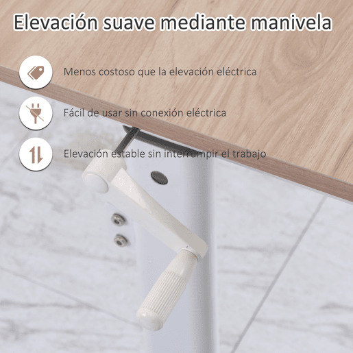 Vinsetto Secretária de Pé com Altura Ajustável a Manivela e Bancada de Carbono Secretária Elevatória para Escritório Estúdio Sala de Estar Carga Máxima 150kg 120x60x72-117cm Madeira e Branco Vinsetto Secretária de Pé com Altura Ajustável a Manivela e Bancada de Carbono Secretária Elevatória para Escritório Estúdio Sala de Estar Carga Máxima 150kg 120x60x72-117cm Madeira e Branco