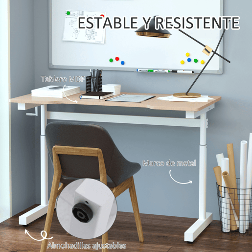 Vinsetto Secretária de Pé com Altura Ajustável a Manivela e Bancada de Carbono Secretária Elevatória para Escritório Estúdio Sala de Estar Carga Máxima 150kg 120x60x72-117cm Madeira e Branco Vinsetto Secretária de Pé com Altura Ajustável a Manivela e Bancada de Carbono Secretária Elevatória para Escritório Estúdio Sala de Estar Carga Máxima 150kg 120x60x72-117cm Madeira e Branco