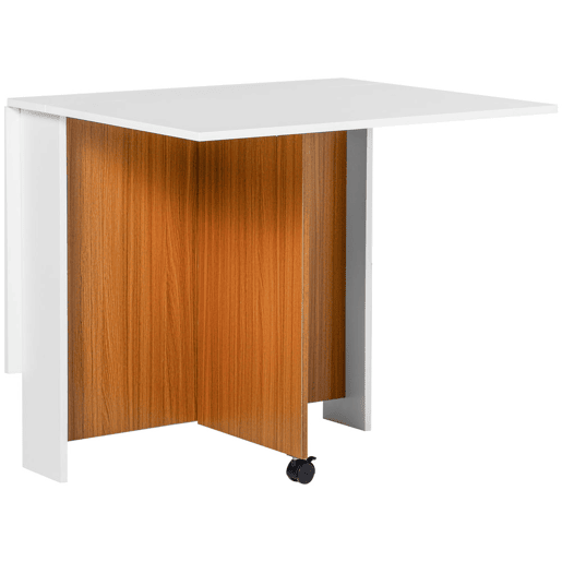 HOMCOM Mesa de Sala de Jantar Dobrável com Rodas Mesa Multifuncional para Sala de Jantar com 3 Formas 120x80x73cm Branco e Madeira HOMCOM Mesa de Sala de Jantar Dobrável com Rodas Mesa Multifuncional para Sala de Jantar com 3 Formas 120x80x73cm Branco e Madeira