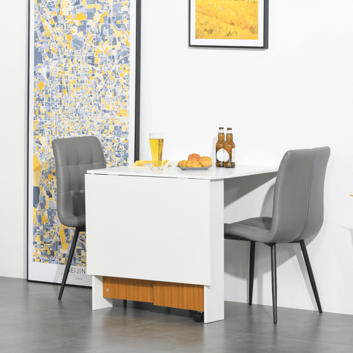 HOMCOM Mesa de Sala de Jantar Dobrável com Rodas Mesa Multifuncional para Sala de Jantar com 3 Formas 120x80x73cm Branco e Madeira HOMCOM Mesa de Sala de Jantar Dobrável com Rodas Mesa Multifuncional para Sala de Jantar com 3 Formas 120x80x73cm Branco e Madeira