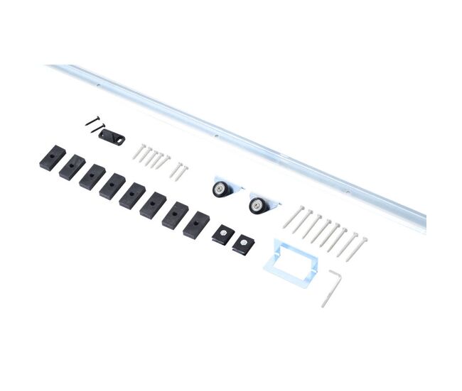 Homcom herraje para puerta corredera 186 cm kit de accesorios para puerta corrediza de madera con riel de metal y 2 poleas plateado
