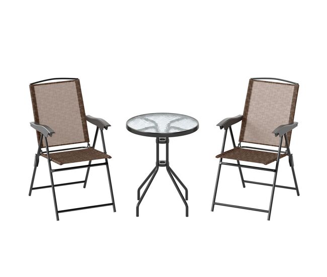 Outsunny conjunto mesa y 2 sillas muebles para jardín exterior patio terraza silla plegable respaldo reclinable a 4 niveles texteline marco acero